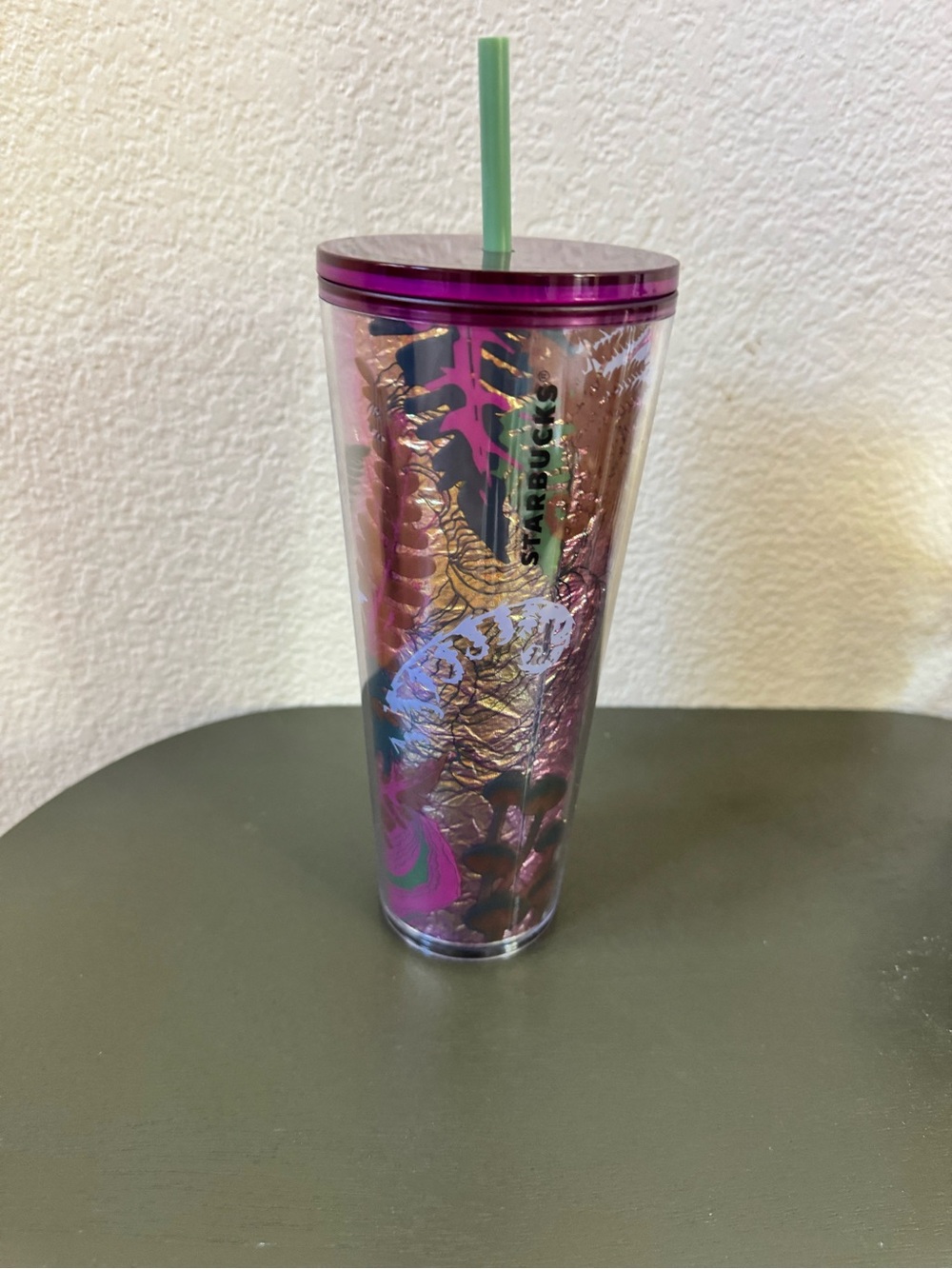 Starbucks Iridescent Pink & Green Foil Tumbler with Straw - 24oz